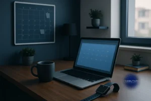 ambiente de home office com elementos de rotina e planejamento