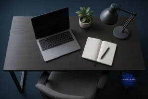 visão superior de espaço de trabalho remoto moderno