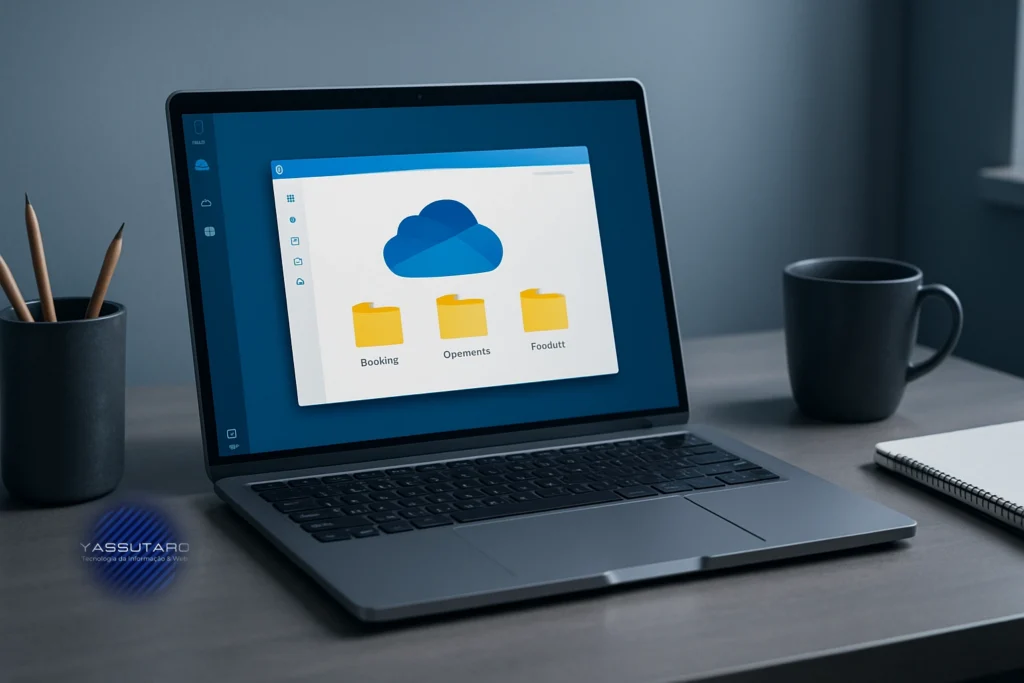 Tela do notebook exibindo pastas sincronizadas com o OneDrive