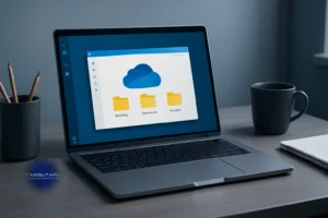 Tela do notebook exibindo pastas sincronizadas com o OneDrive