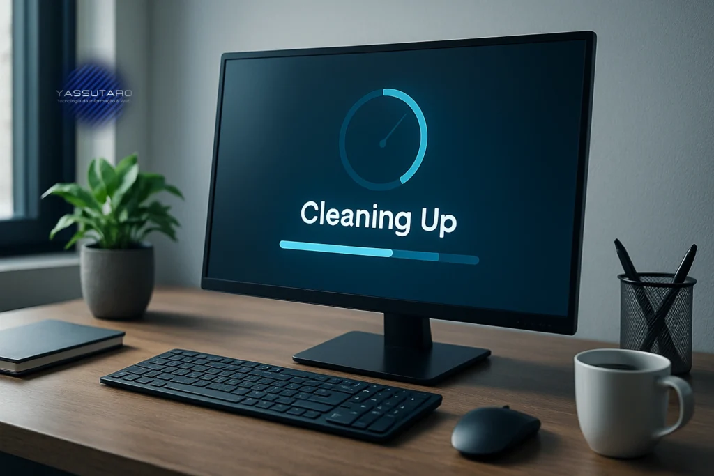 Tela de limpeza digital no PC com otimização de sistema - Limpar o PC